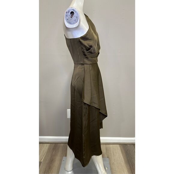 Sachin + Babi Evangeline Draped One-shoulder Midi Dress Olive Size 4 $495 - Picture 9 of 11